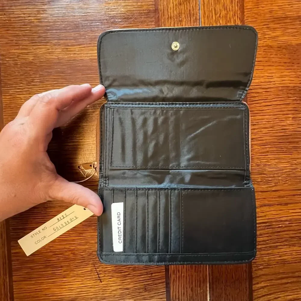 NWT JC Fashion Gold Brown Wallet Clutch Zipper Snap Closure ID Holder